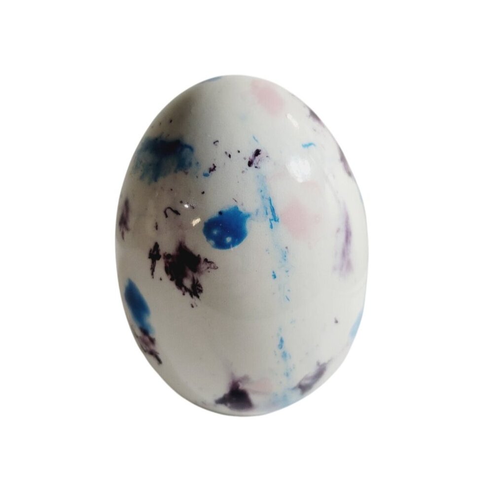 Vintage Ceramic Egg Hand Painted Speckles Multicolored White Blues Pink Purple - Picture 2 of 8